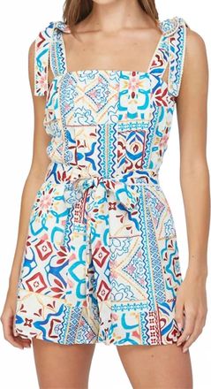 Fate Seville Front Tie Romper In Ivory Multi
