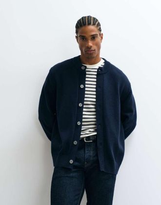 Selected cardigan lavorato a maglia girocollo blu navy