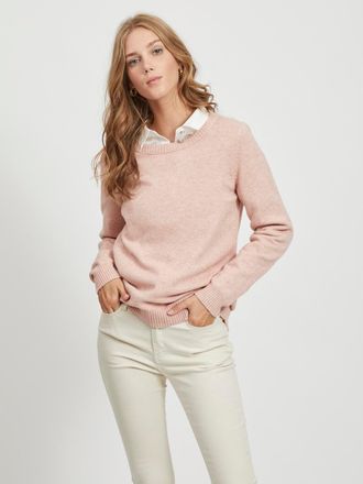 Vila Rundhalspullover VILA VIRIL-O-PULLI, Damen, Gr. XXL, rosa (misty rose), Feinstrick, Obermaterial: 50% Viskose, 27% Nylon, 23% Polyester, Basic, normal