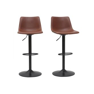 Miliboo Miliboo - Taburete De Bar Vintage Regulable Pu Marr&oacute;n Claro 61cm Lote De 2 New Rock