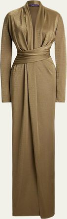 Ralph Lauren Collection Ashten Metallic Jersey Evening Dress