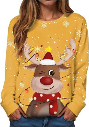Generic 2025 Christmas Jumpers for Women Cute Reindeer Print Sweatshirt Loose Funny Christmas Jumpers Long Sleeve Crewneck Ugly Shirt Ladies Fashion Hoodies S
