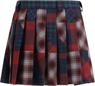 Miu Miu Geplooide Patchwork Tartan Mini Rok - Dames - Korte rokken - Veelkleurig - XS - Wol - Rokken