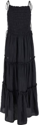 Ganni Smocked Viscose Dress - Black