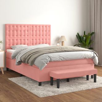 vidaXL Vidaxl - Cama Box Spring Con Colch&oacute;n Terciopelo Rosa 140x190 Cm