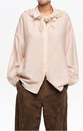 Bimba & Lola Cotton Shirt with Crochet Scarf Detail in Off White at Nordstrom, Size X-Small Eu