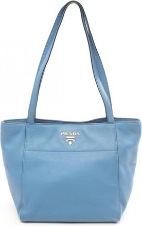 Prada Blue Leather Handbag Tote Bag (Pre-Owned)