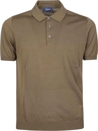 Drumohr Tops, Heren, Bruin, M, Polo shirt met korte mouwen en logo
