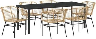 vidaXL vidaXL Garden Dining Set 7 pcs Brown Poly Rattan