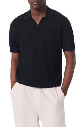 Rag & Bone Zuma Johnny Collar Chevron Terry Cloth Polo in Black at Nordstrom Rack, Size X-Large