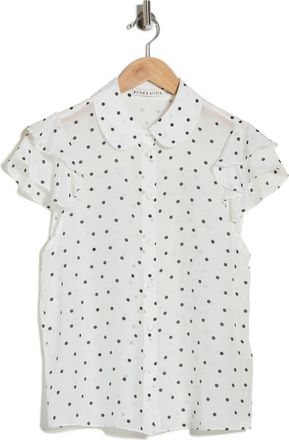 Alice & Olivia Ziggy Ruffle Sleeve Stretch Silk Button-Up Top in Cutie Polka Dot Antique White at Nordstrom Rack, Size X-Small
