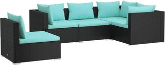 vidaXL Set De Muebles De Jard&iacute;n 5 Pzas Y Cojines Rat&aacute;n Sint&eacute;tico Negro Vidaxl