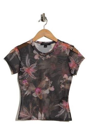 AllSaints Ellie Floral Mesh T-Shirt in Adena Black at Nordstrom Rack, Size 10 Us / 14 Uk