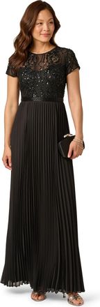 Adrianna Papell Womens Bead Pleat Long Dress - Black - Size 14 UK