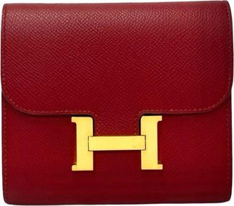Hermès Red Color Rouge Grenat Leather Wallet (Bi-Fold) (Pre-Owned)