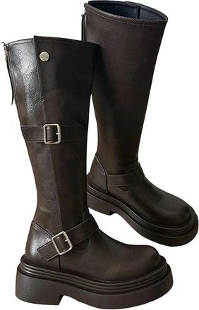 Generic Womens Vintage Riding Knight Boots Lace Up Block Heel Long Shoes