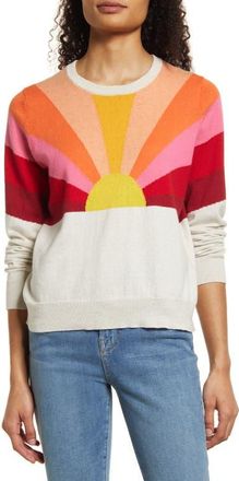 Marine Layer Icon Intarsia Sunset Cotton Sweater in Oatmeal/Warm Sunset at Nordstrom, Size X-Large