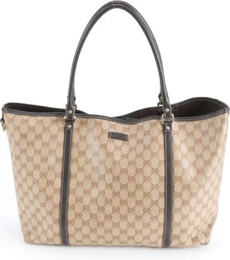 Gucci Gg Crystal Brown Leather Coated Canvas Handbag Tote Bag (Pre-Owned)