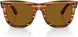 Ray-Ban Wayfarer Reverse 53mm Polarized Square Sunglasses in Striped Havana /Dark Brown at Nordstrom