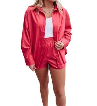 Emory Park Oversized Button Up Shirt In Fuchsia