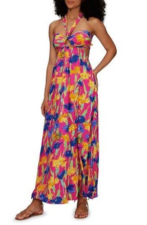 Diane Von F&uuml;rstenberg Floral Cutout Halter Maxi Dress in Dianthus Med Pink at Nordstrom Rack, Size Medium
