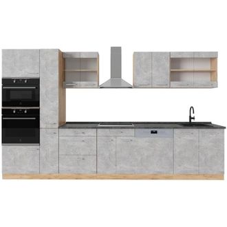 Vicco Cucina completa R-Line, Calcestruzzo/quercia dorata, 350 cm, pl Antracite