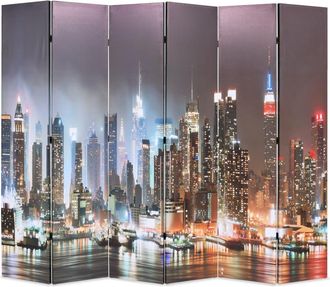 vidaXL Biombo Divisor Plegable 228x170 Cm Nueva York De Noche Vidaxl
