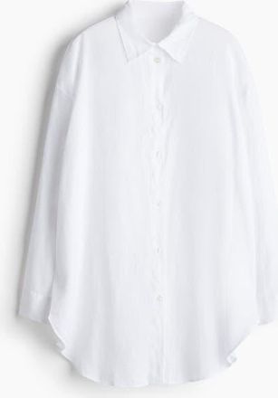 H&M Linen Beach Shirt in White at Nordstrom, Size X-Large