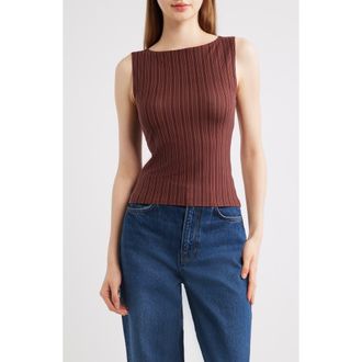 Reformation Dusk Stretch Knit Top in Mahogany Stripe at Nordstrom, Size X-Large