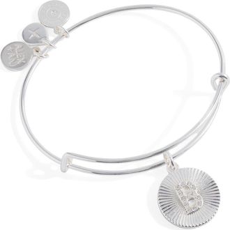 Alex and Ani Pave Starburst Texture Initial Bangle Bracelet in Silver - B at Nordstrom, Size Small/medium