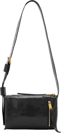 AllSaints Alba Shine Leather Crossbody Bag in Black at Nordstrom