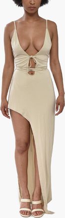 Off-white Stretch-Viscose Slip Dress with Lace-up Design Off-White