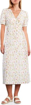 BILLY T Sunbeam Print Puff Sleeve Midi Dress in Meadow Spritz at Nordstrom, Size X-Small