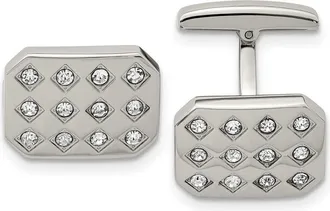 Diamond2Deal Stainless Steel Polished Cubic Zirconia Cufflinks