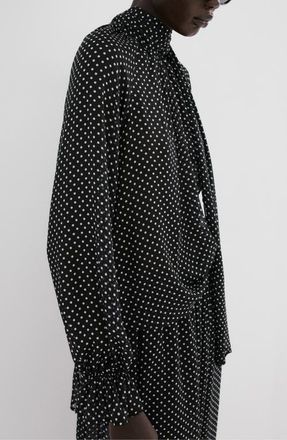 Mango Dot Tie Neck Top in Black at Nordstrom, Size 8