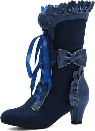 Generic Victorian Boots for Women Lace up Round Toe Vintage Gothic Boots High Heels Mid Calf Boot for Wedding Christmas Prom Party Halloween Witch Costume