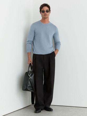 Reiss Armour Blue Merino Wool Crew Neck Jumper, Xxl