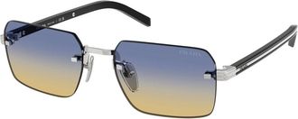 Prada Randloze Rechthoekige Zonnebril - Heren - Accessoires - Grijs - Maat: 55 MM Polyamide