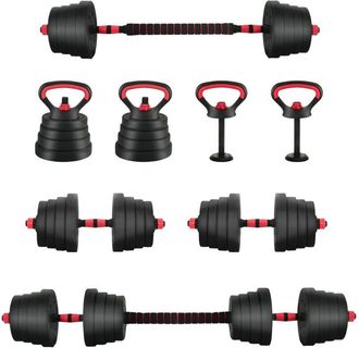vidaXL Set De Mancuernas Y Barra De 2 En 1 30kg Negro Y Rojo Vidaxl