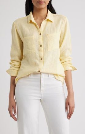 Beach Lunch Lounge Micaela Cotton Button-Up Shirt in Pale Banana at Nordstrom, Size X-Small