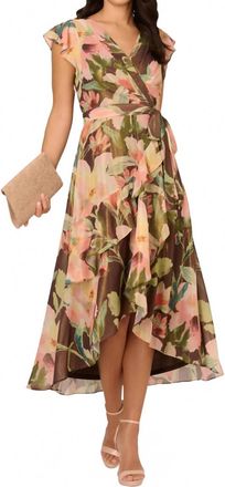Adrianna Papell Floral Hi Low Midi Dress In Brown Multi