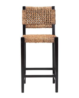 Baxton Studio Alise Handwoven Seagrass Bar Stool With Mahogany Wood Frame