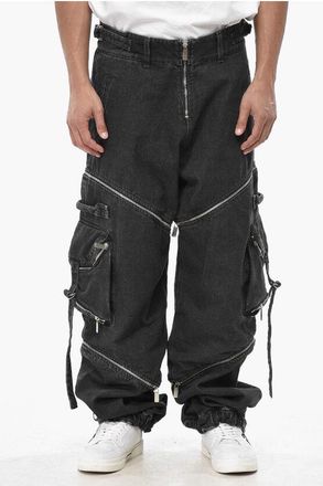Off-white Cargo Jeans with Cross Zips and Elastic Hem size 34