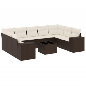 vidaXL Set De Sof&aacute;s De Jard&iacute;n 10 Pzas Y Cojines Rat&aacute;n Sint&eacute;tico Marr&oacute;n Vidaxl