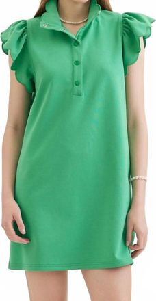 Entro Scallop Flutter Sleeve Dress In Green