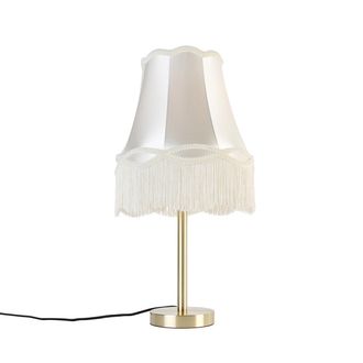QAZQA Cl&aacute;sico/antiguo L&aacute;mpara De Mesa Cl&aacute;sica De Lat&oacute;n Con Pantalla Granny Crema 30 Cm - Simplo Acero /textil Redonda Adecuado Para Led Max. 1 X 40 Watt - Q