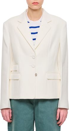 Wales Bonner Fitted White Jacket With Crystal Flower Detail