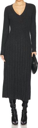 Autumn Cashmere Long Sleeved Mixed Rib Dress In Black Rose
