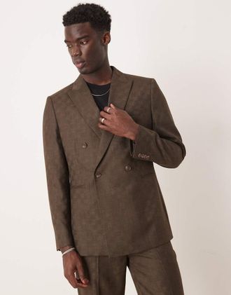 Asos slim suit jacket in brown checkerboard jacquard