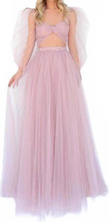 Tarik Ediz Two-Piece Sheer Bishop Sleeve Prom Gown In Rose